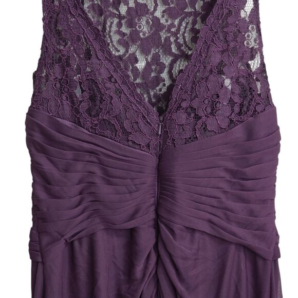David's Bridal Sleeveless Mesh with Corded Lace Formal Maxi Dress In Plum Sz 8 - Picture 8 of 12